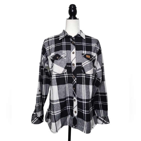 Oxgear Women's Shirt Size XL Black & White Plaid Button Down Flannel - Picture 1 of 12